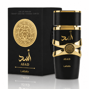 Asad EDP 100ml de Lattafa frasco negro con su caja