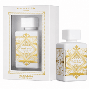 Bade'e Al Oud Honor & Glory EDP 100ml de Lattafa frasco blanco con su caja