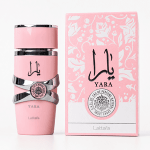 Yara EDP 100ml de Lattafa frasco rosado con su caja