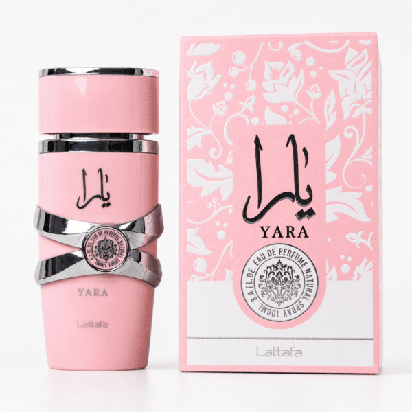 Yara EDP 100ml de Lattafa frasco rosado con su caja