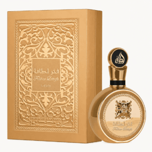 Fakhar Gold Extrait EDP 100ml de Lattafa frasco dorado con su caja