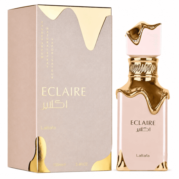 Eclaire EDP 100ml de Lattafa frasco dorado con su caja