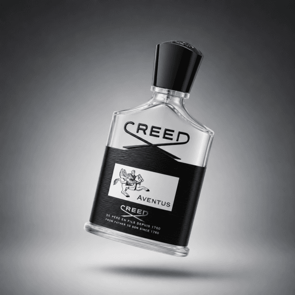 Frasco de Aventus de Creed sobre fondo gris degradado