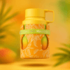 Frasco de Odyssey Go Mango EDP flotando sobre fondo degradado