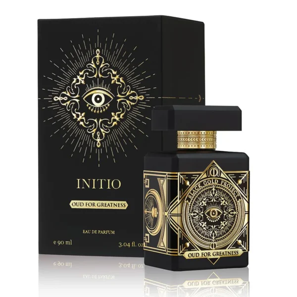 Oud for Greatness EDP 90ml Initio frasco negro con estampado dorado y su caja