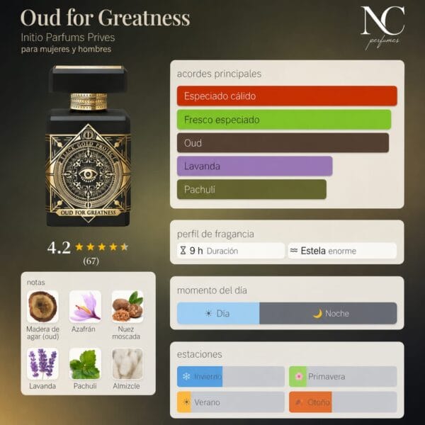 Notas y acordes del perfume Oud for Greatness de Initio con escala de temporada
