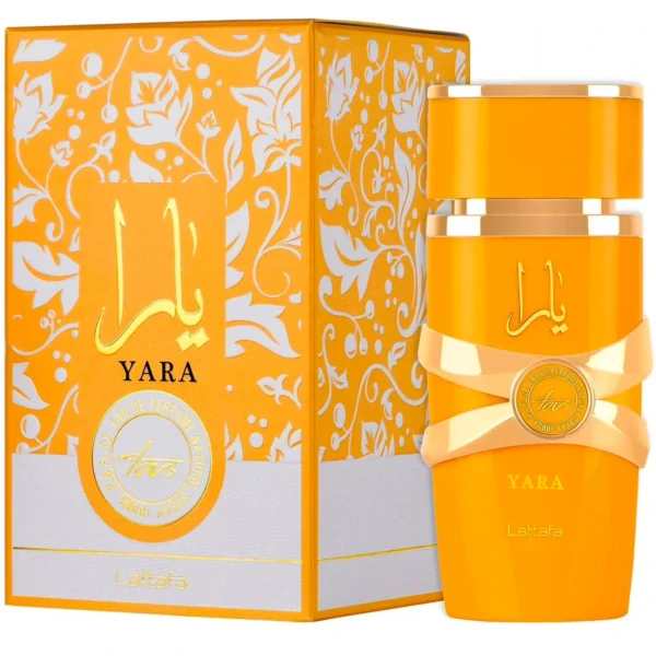 Yara Tous EDP 100ml Lattafa frasco naranja con su caja